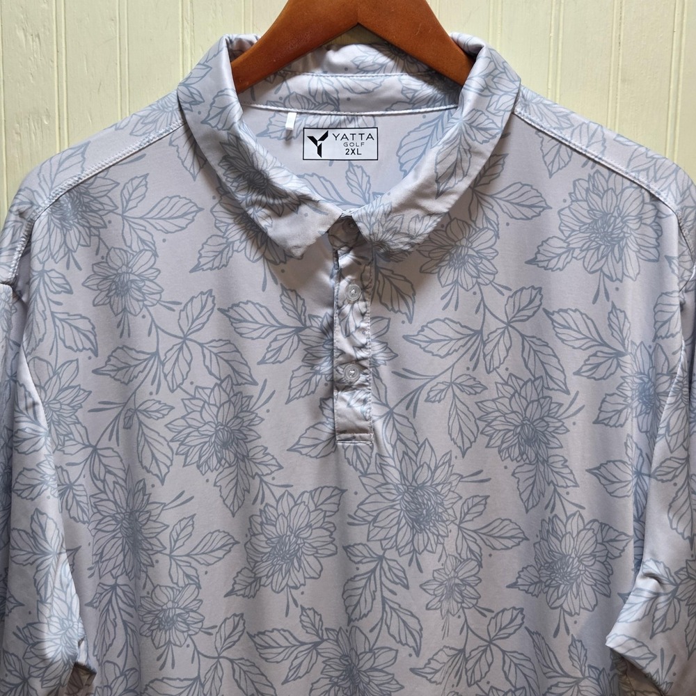 Yatta Golf Polo Shirt Mens 2XL Gray Floral Print Stretch Performance Top